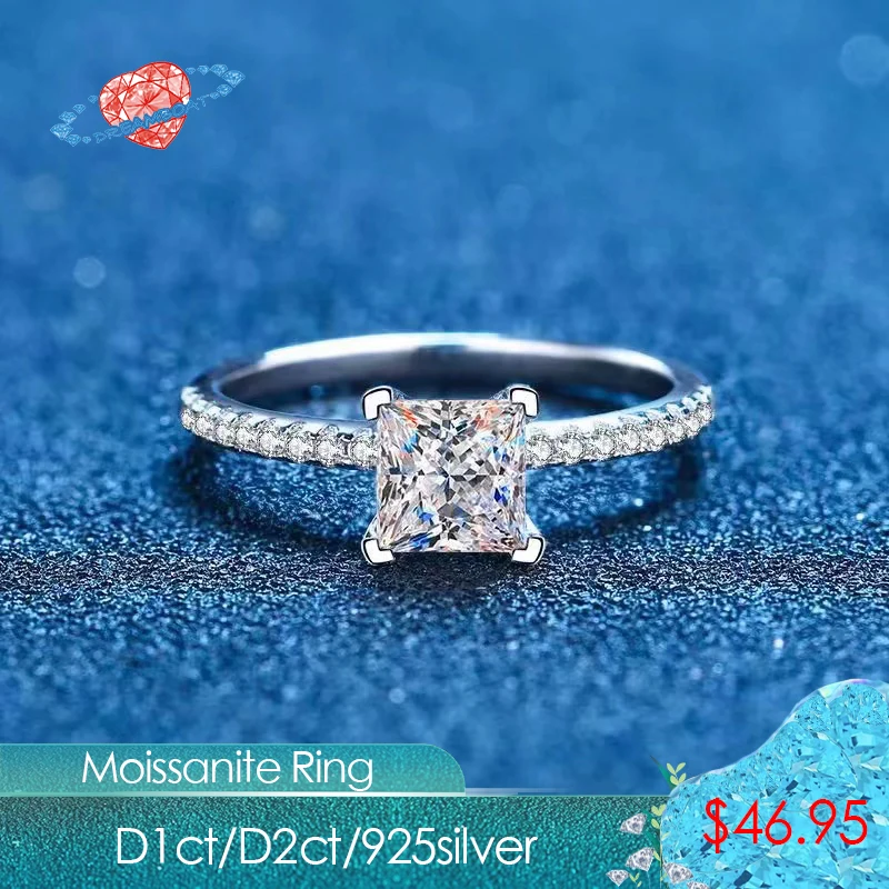 

Женское серебряное кольцо с микро инкрустацией, кольцо в форме четырех когтей 1 карат, квадратное кольцо принцессы с муассанитом