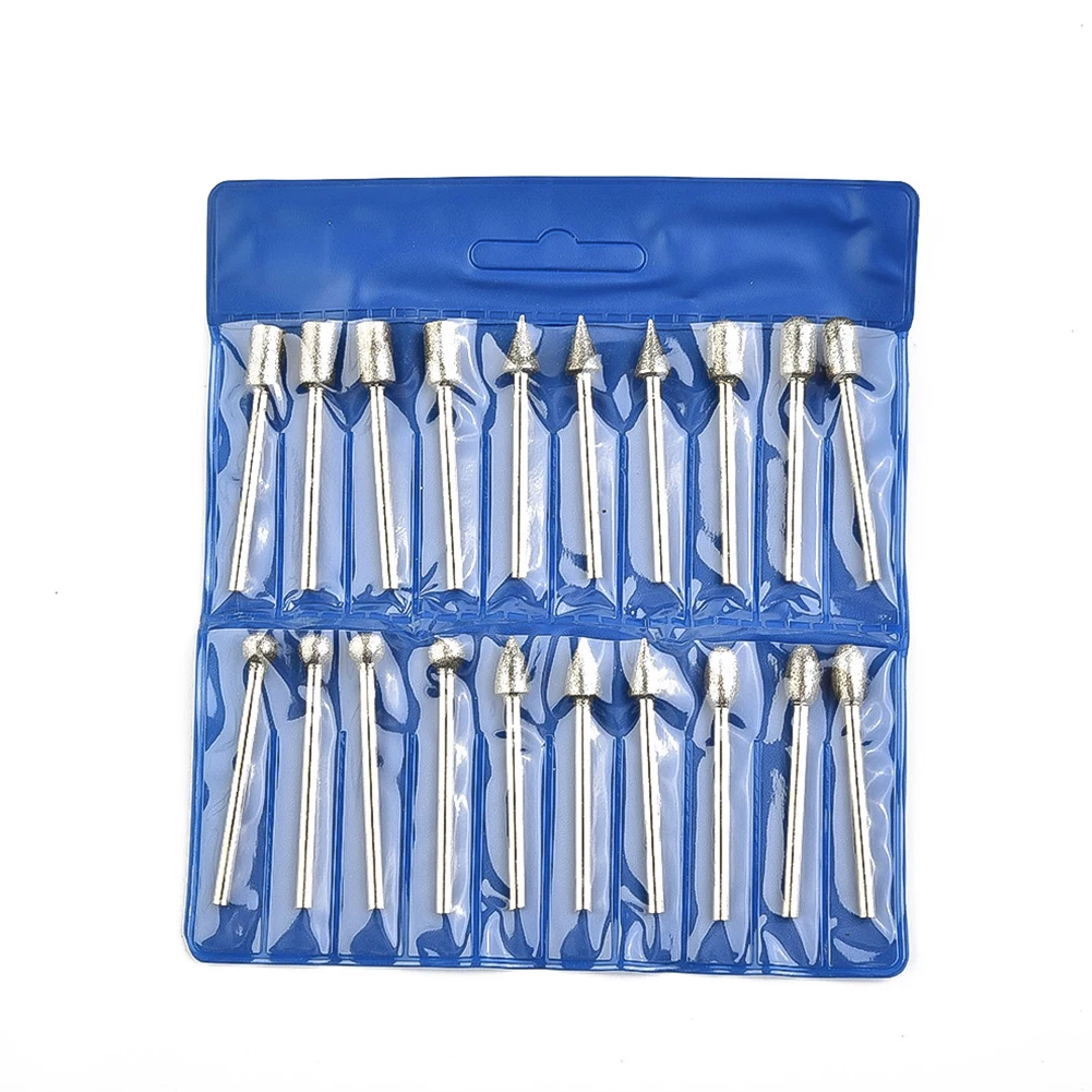 20pcs Diamond Cutting Grinding Head Mounted Points Bit 45mm Shank Jade Stone Carving Polishing For Glass Engraving Rotary Tool
20pcs Diamond Cutting Grinding Head Mounted Points Bit 45mm Shank Jade Stone Carving Polishing For Glass Engraving Rotary Tool