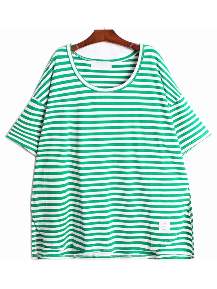 Women Green Striped Big Size Casual T-shirt New Round Neck Three-quarter Sleeve Fashion Tide Spring Summer 2022 N940
Women Green Striped Big Size Casual T-shirt New Round Neck Three-quarter Sleeve Fashion Tide Spring Summer 2022 N940