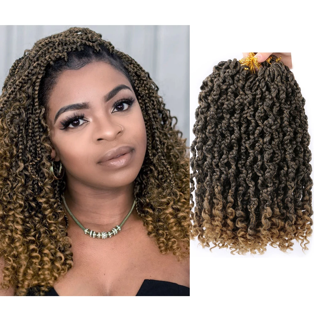 

12 Inch Goddess Box Braids Crochet Hair Curly Ends Wavy Crochet Braids Black Ombre Brown Burgundy Boho Braiding Hair Extensions