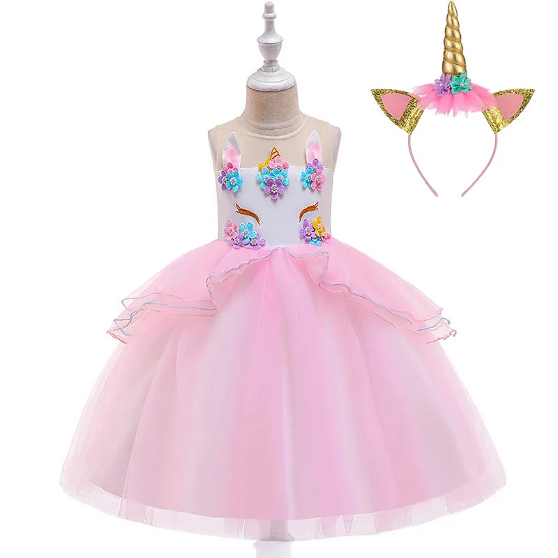 Платье принцессы с единорогом для девочек, платье на день рождения и свадьбу с повязкой на голову, детская одежда с единорогом 
Платье принцессы с единорогом для девочек, платье на день рождения и свадьбу с повязкой на голову, детская одежда с единорогом