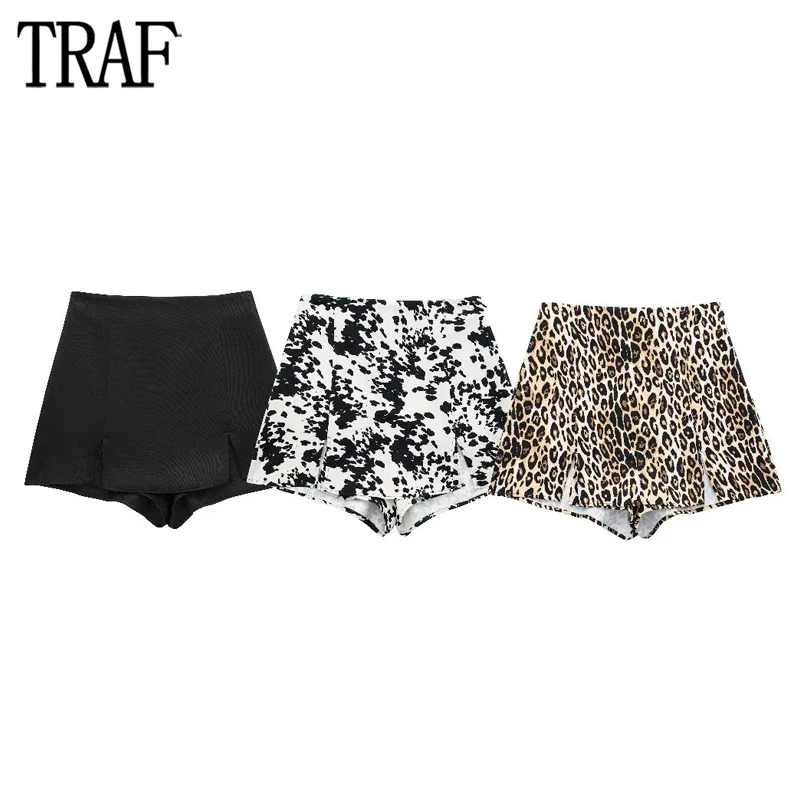 

TRAF 2023 Satin Skorts for Women High Waist Skirt Shorts Women Spring Slit Bermuda Shorts Woman Streetwear Casual Women Shorts