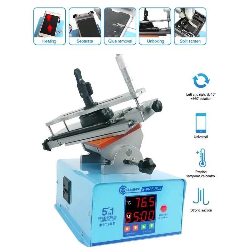 5in1 360° Rotation S-918F Plus Edge Screen Separator Machine for Samsung S6 S7 for Huawei Mate Universal Super Suction Heating G
5in1 360° Rotation S-918F Plus Edge Screen Separator Machine for Samsung S6 S7 for Huawei Mate Universal Super Suction Heating G