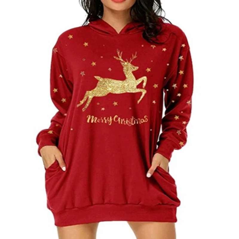Women's Sweatshirt Elk Letter Pattern Long Sleeve Long Hoodie With Pockets Red For Christmas Party Spring Autumn Sweater Dress
Women's Sweatshirt Elk Letter Pattern Long Sleeve Long Hoodie With Pockets Red For Christmas Party Spring Autumn Sweater Dress