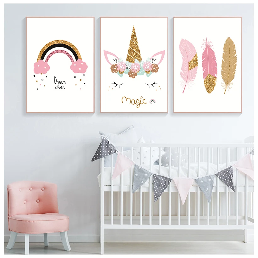 Pink Cartoon Unicorn Canvas Painting Dream Rainbow Magic Poster Children's Room Girl Cute Home Room Decorative Pictures
Pink Cartoon Unicorn Canvas Painting Dream Rainbow Magic Poster Children's Room Girl Cute Home Room Decorative Pictures