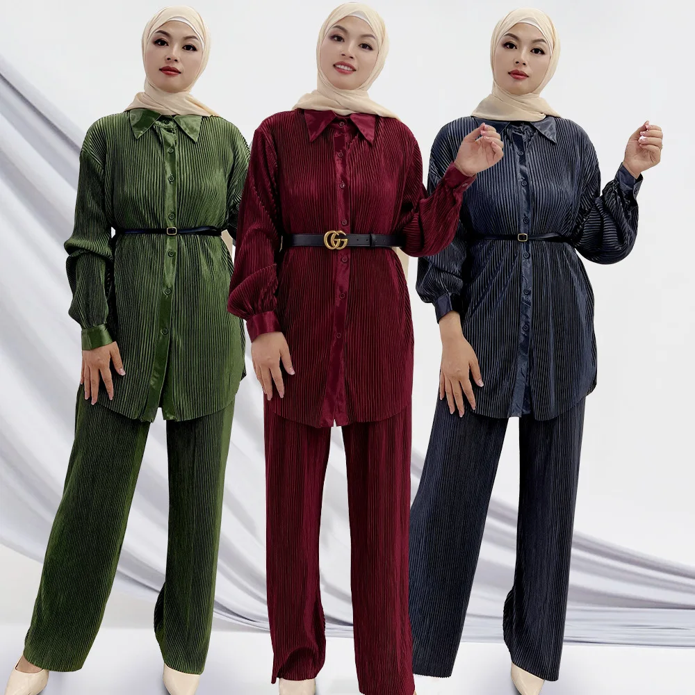Middle East Dubai Arabic Turkey Two Pieces Set Pleats Long Sleves Shirt Straight Pants Fashion Party Muslim Casual Outfits
Middle East Dubai Arabic Turkey Two Pieces Set Pleats Long Sleves Shirt Straight Pants Fashion Party Muslim Casual Outfits