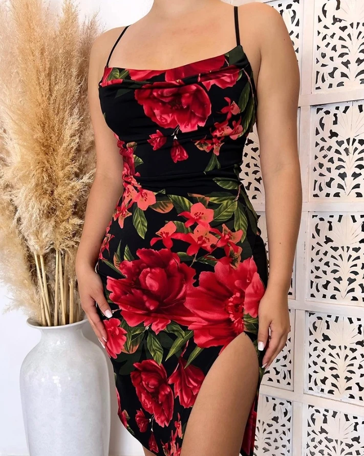 Sexy Women's Dresses 2022 Summer Fashion Floral Print Slit Sleeveless Spaghetti Strap Skinny Cowl Neck Daily Mini Dress
Sexy Women's Dresses 2022 Summer Fashion Floral Print Slit Sleeveless Spaghetti Strap Skinny Cowl Neck Daily Mini Dress