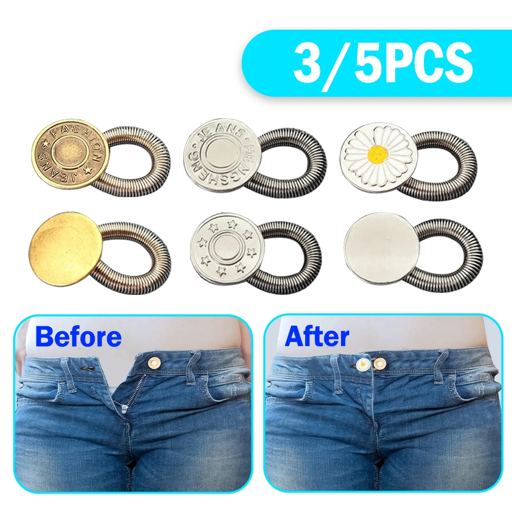 Flexible Button Extender for Pants Jeans Free Sewing Adjustable Retractable Waist Extenders Metal Buttons Waistband Expander
Flexible Button Extender for Pants Jeans Free Sewing Adjustable Retractable Waist Extenders Metal Buttons Waistband Expander