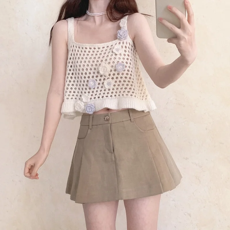 Cute Knitted Crop Top Women Summer DIY Hook Flowers Decorated Hollow Out Loose Tops for Sweet Girl Kawaii Clothes
Cute Knitted Crop Top Women Summer DIY Hook Flowers Decorated Hollow Out Loose Tops for Sweet Girl Kawaii Clothes