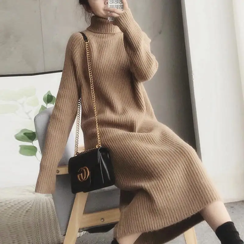 Woman Knitted Sweatshirt Dress Female Solid Color Turtleneck Pocket Midi-length Dress Warm Long Sleeve Basic Pullover Dress G128
Woman Knitted Sweatshirt Dress Female Solid Color Turtleneck Pocket Midi-length Dress Warm Long Sleeve Basic Pullover Dress G128