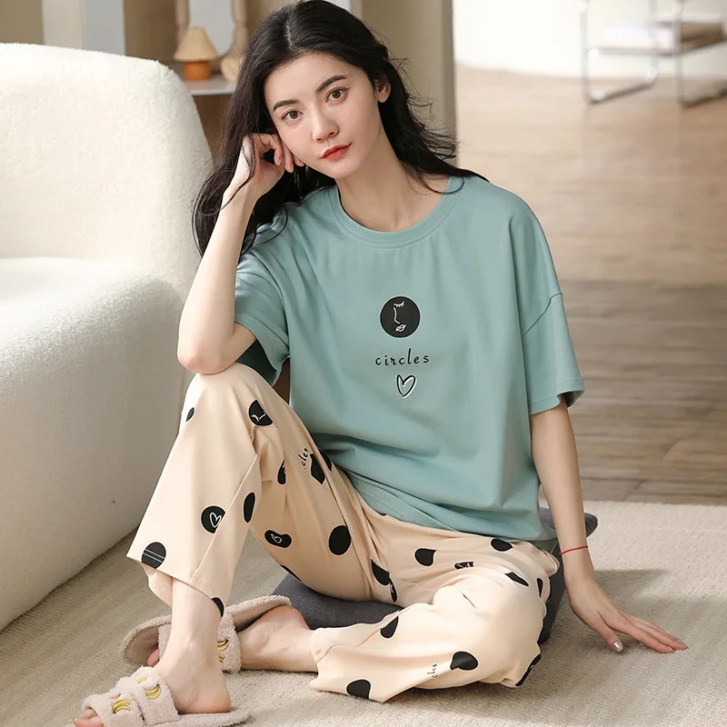 New Casual Loungewear Trousers Pajamas Set Summer Home Clothing Cartoon Cotton Pajamas for Women Short Sleeved Shirt With
New Casual Loungewear Trousers Pajamas Set Summer Home Clothing Cartoon Cotton Pajamas for Women Short Sleeved Shirt With