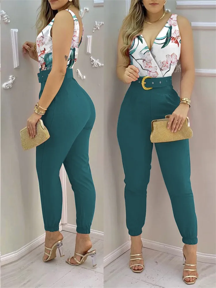 Sets Outifits 2023 New Floral Print V-Neck Jumpsuit With Belt of One Fashion Casual Pieces for Women Tracksuits Elegant Fe
Sets Outifits 2023 New Floral Print V-Neck Jumpsuit With Belt of One Fashion Casual Pieces for Women Tracksuits Elegant Fe