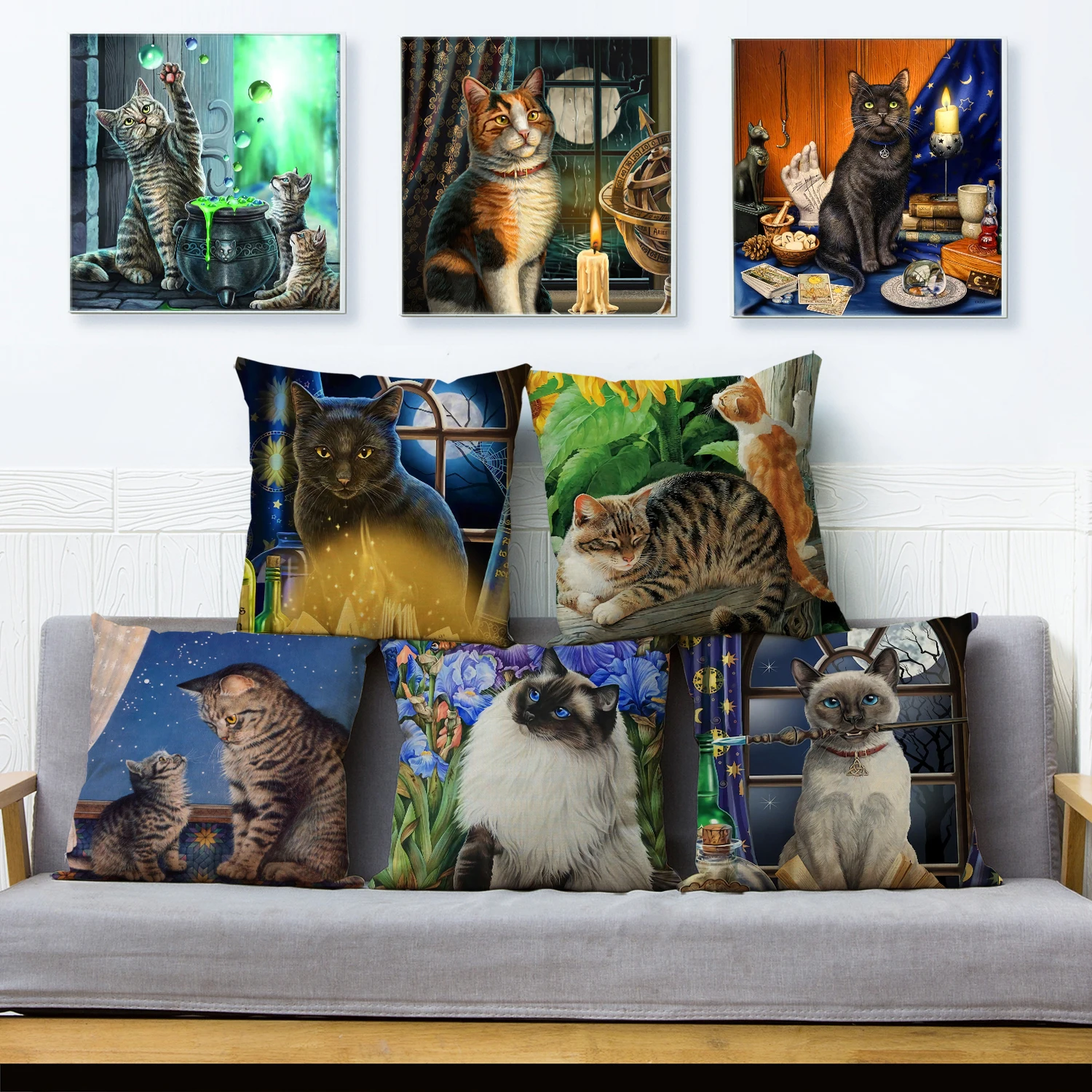 

Cute Watercolor Cat Cushion Cover Decor Pet Cartoon Animal Pillowcase for Sofa Home CarChildren Room Polyester Pillow Case 45x45