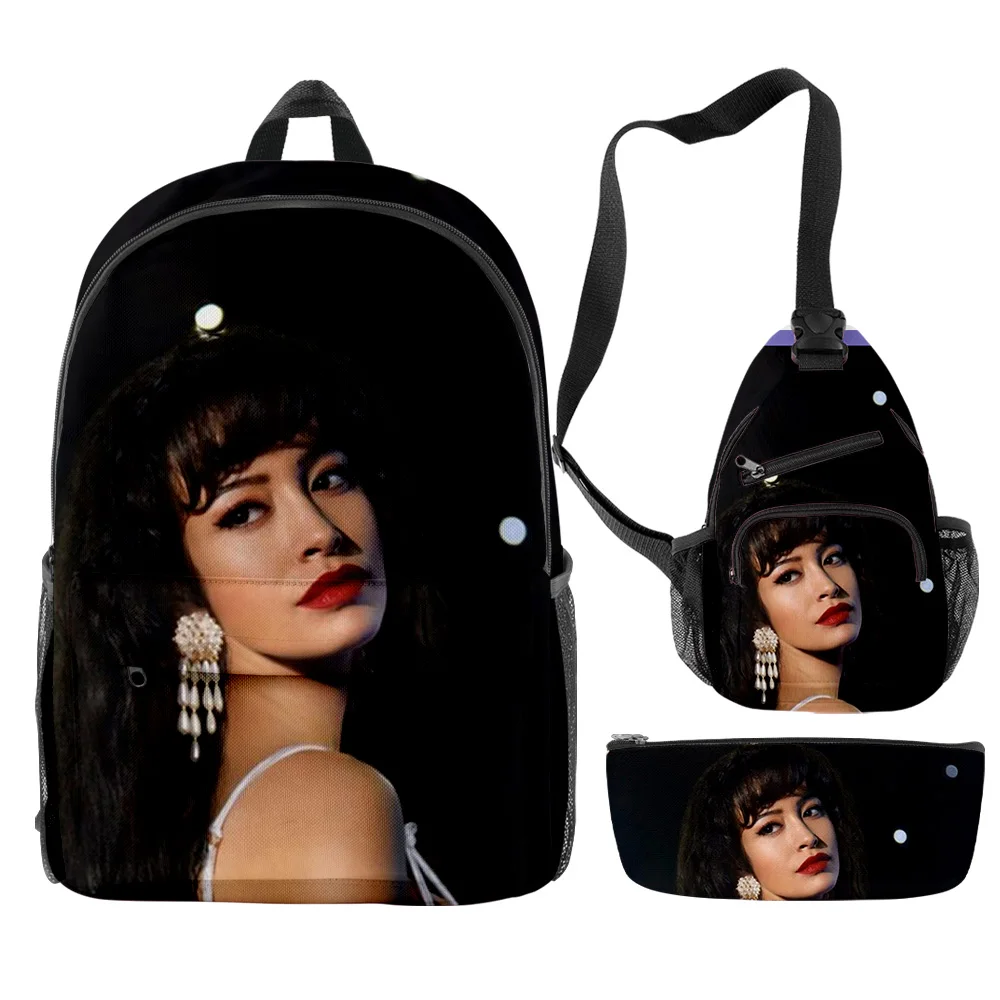 

Creative Funny Selena Quintanilla Singer 3D Print 3pcs/Set pupil School Bags Trendy Travel Laptop Backpack Chest Bag Pencil Case