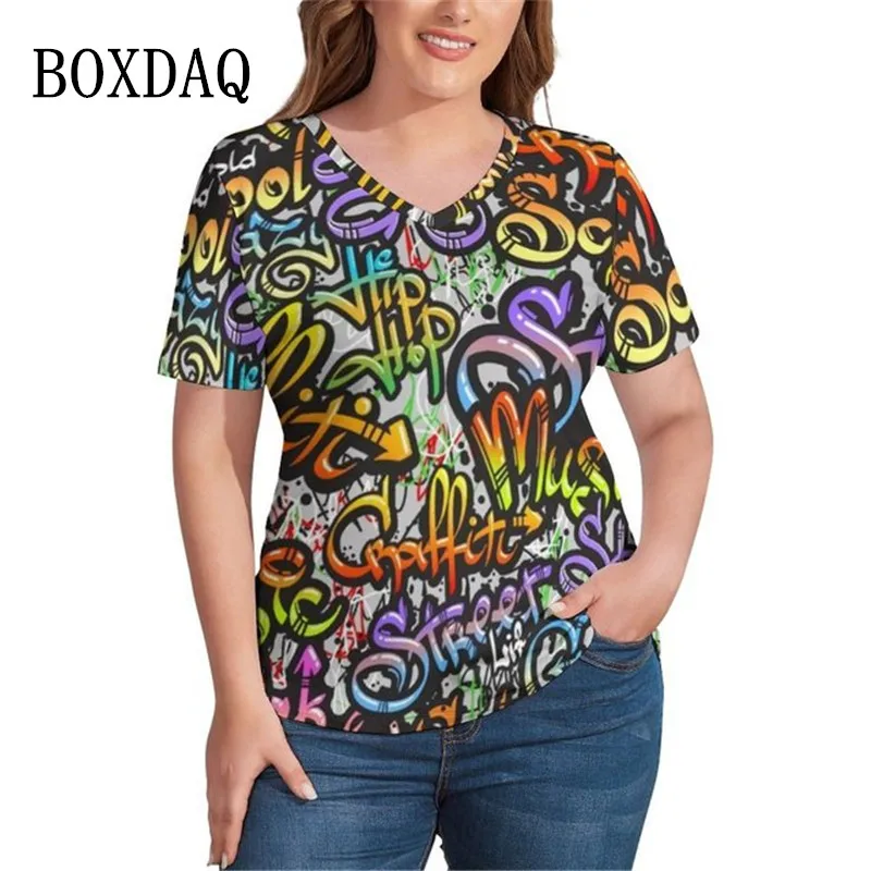 2023 New Fashion Street Short Sleeve Hip Hop T Shirt Women V-Neck Letter 3D Print Tee Shirts Summer Casual Loose Plus Size Tops
2023 New Fashion Street Short Sleeve Hip Hop T Shirt Women V-Neck Letter 3D Print Tee Shirts Summer Casual Loose Plus Size Tops