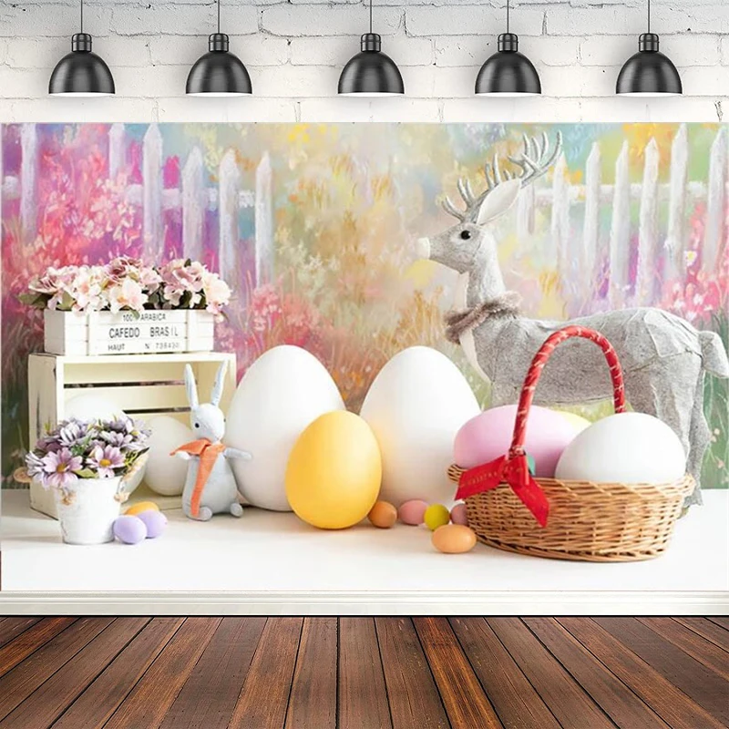 

Фон для фотосъемки весенний Пасхальный сад цветок забор яйца кролик дети портрет декорация постер фон баннер Фотостудия