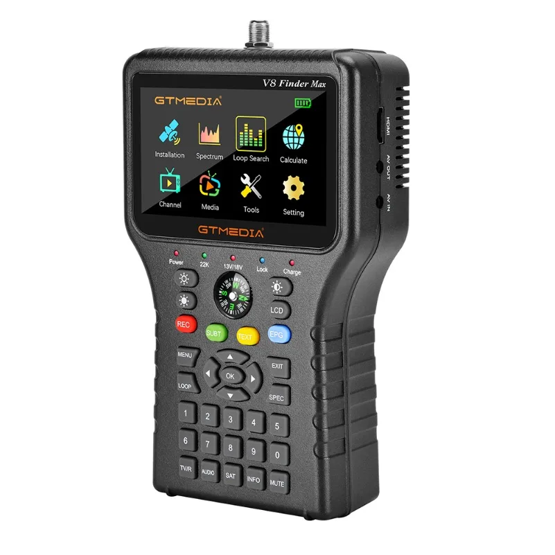 Спутниковый искатель Sat Finder Meter Full HD H.265 DVBS2 с 4,5-дюймовым ЖК-дисплеем V8Finder Max
Спутниковый искатель Sat Finder Meter Full HD H.265 DVBS2 с 4,5-дюймовым ЖК-дисплеем V8Finder Max