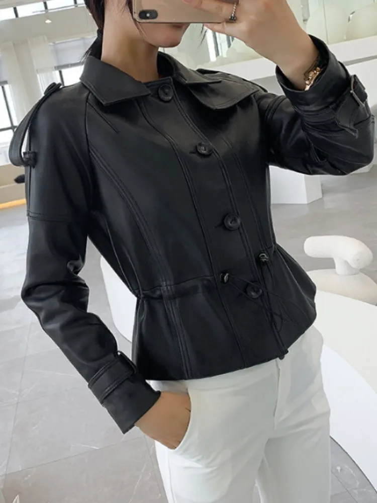 2023 Office Ladies Genuine Leather Jacket Adjustable Waist Slim Fit Sheepskin Short Coat Women Single Breasted Punk Biker Outer
2023 Office Ladies Genuine Leather Jacket Adjustable Waist Slim Fit Sheepskin Short Coat Women Single Breasted Punk Biker Outer