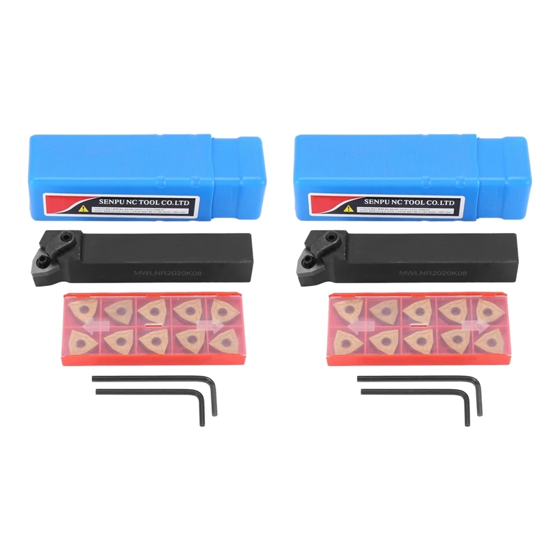 2X Set Of 20Mm Lathe Turning Tool Holder MWLNR2020K08 + 20 WNMG0804 Carbide Inserts
2X Set Of 20Mm Lathe Turning Tool Holder MWLNR2020K08 + 20 WNMG0804 Carbide Inserts