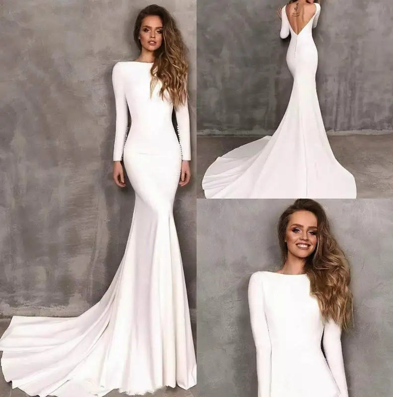 Vintage Berta Mermaid Wedding Dress Stretch Satin Long Sleeve Backless Bridal Gowns vestidos de novia Wedding Dress Custom Made
Vintage Berta Mermaid Wedding Dress Stretch Satin Long Sleeve Backless Bridal Gowns vestidos de novia Wedding Dress Custom Made