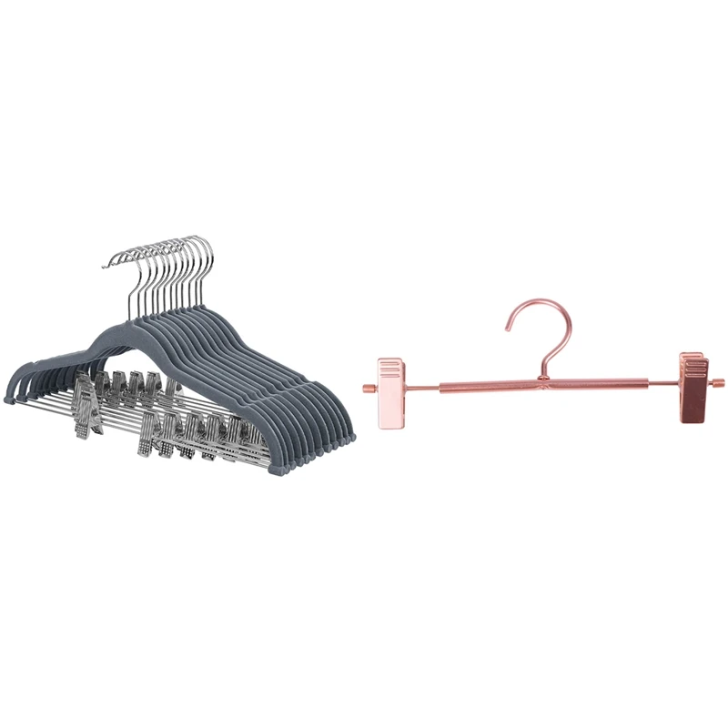 10X Rose Gold Pants Skirt Bottom Hanger With Clip & Pack Of 12 Flocking Trouser Hangers Light Grey 
10X Rose Gold Pants Skirt Bottom Hanger With Clip & Pack Of 12 Flocking Trouser Hangers Light Grey