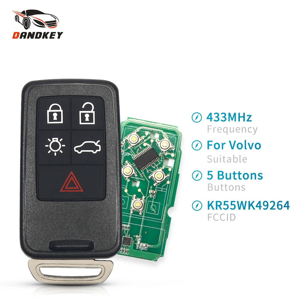 Умный Автомобильный ключ Dandkey для Volvo XC60, S60, S60L, V40, V60, S80, XC70, KYDZ, 5 кнопок, 433 МГц, чип ID46/7953, KR55WK49264
Умный Автомобильный ключ Dandkey для Volvo XC60, S60, S60L, V40, V60, S80, XC70, KYDZ, 5 кнопок, 433 МГц, чип ID46/7953, KR55WK49264
