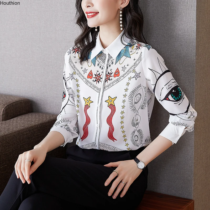 Summer New Women's Blouses Polo Shirt Long Sleeve Splicing Printing Chiffon Casual Fashion Loose Female Clothing Houthion
Summer New Women's Blouses Polo Shirt Long Sleeve Splicing Printing Chiffon Casual Fashion Loose Female Clothing Houthion