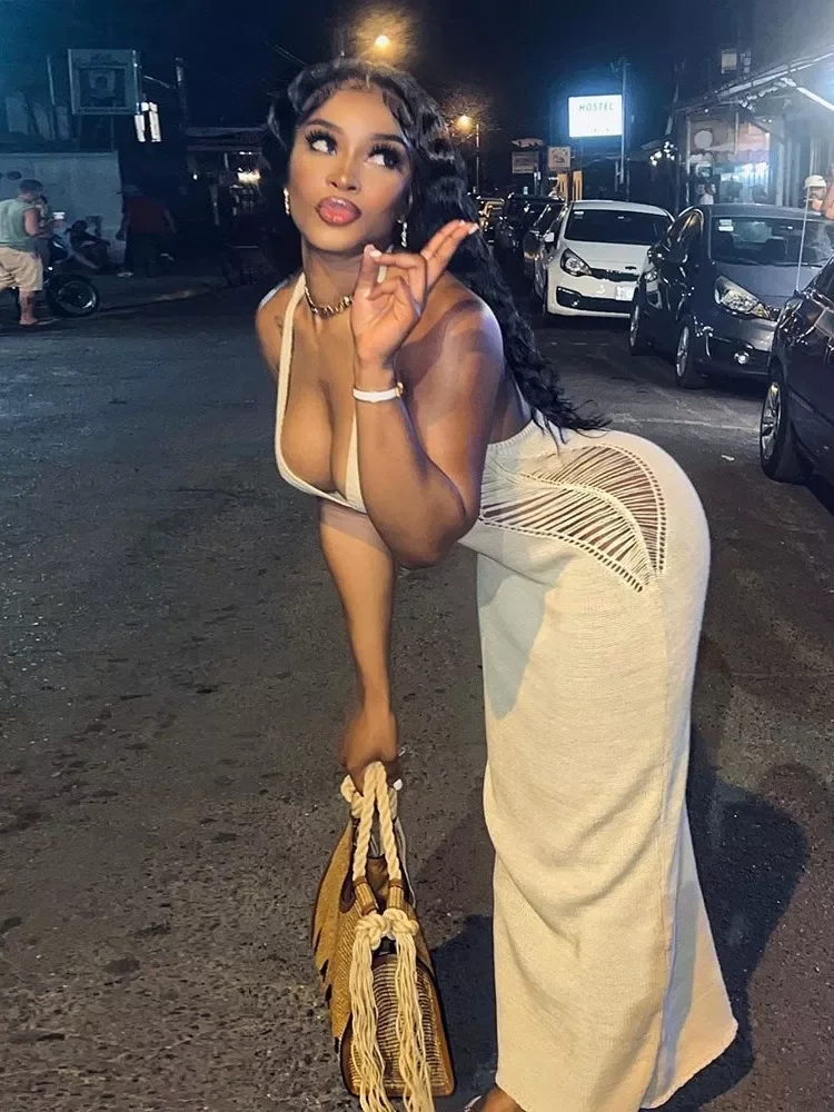 WJFZQM Sexy Women Long Knit Dress Halter Belt Backless V-neck Waist Crochet Dress Hollowed-out Bodycon Beach Dress 2022 Spring
WJFZQM Sexy Women Long Knit Dress Halter Belt Backless V-neck Waist Crochet Dress Hollowed-out Bodycon Beach Dress 2022 Spring