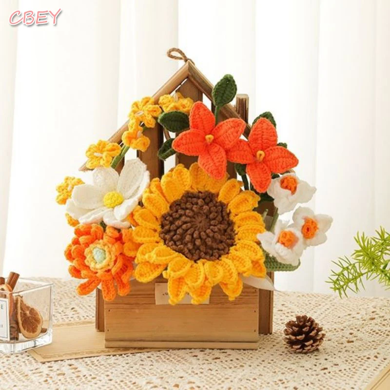 New Creative Homemade Crochet Flower Bouquet Wooden House Basket Hand Woven Flowers Knitted Immortal Rose Sunflower Home Decor
New Creative Homemade Crochet Flower Bouquet Wooden House Basket Hand Woven Flowers Knitted Immortal Rose Sunflower Home Decor