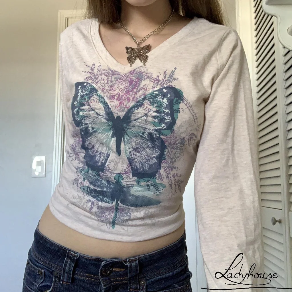 Женская Повседневная футболка LD-с длинным рукавом, топы с абстрактным принтом бабочки, круглым вырезом и открытым пупком
Женская Повседневная футболка LD-с длинным рукавом, топы с абстрактным принтом бабочки, круглым вырезом и открытым пупком