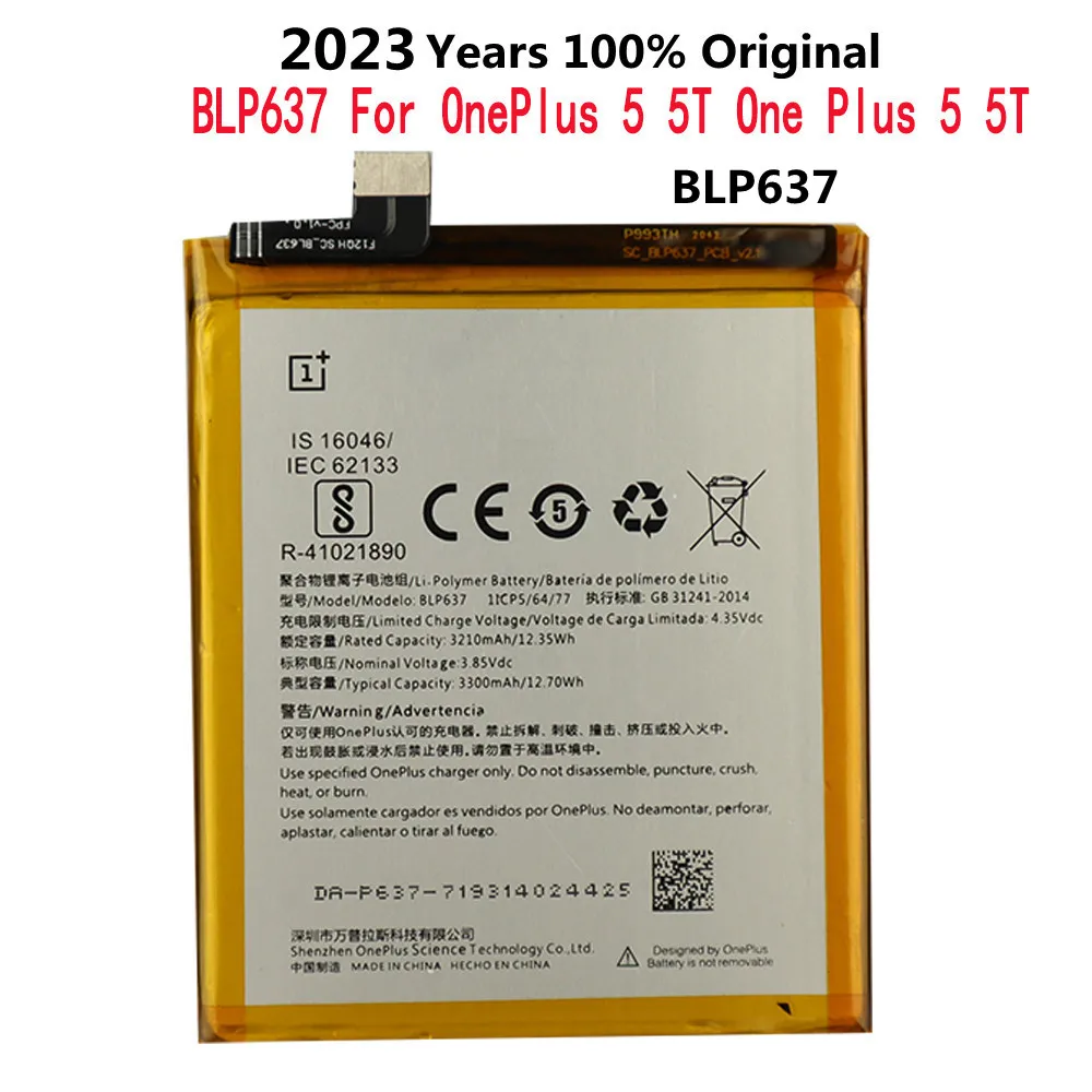 

2023 год, 100% оригинальный аккумулятор BLP637 для OnePlus 5 A5001 5T A5010 3300 мАч, сменные батареи для телефона One Plus 5 5T
