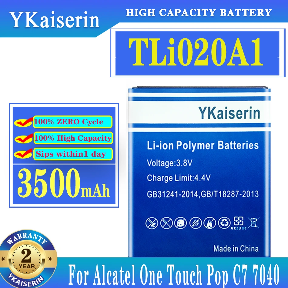 Аккумулятор ykaisсеребрин TLi020A1 3500 мАч для Alcatel One Touch Pop C7 7040 OT-7040 TCL J738M J736L D920
Аккумулятор ykaisсеребрин TLi020A1 3500 мАч для Alcatel One Touch Pop C7 7040 OT-7040 TCL J738M J736L D920