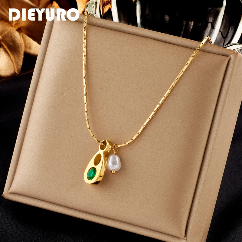 DIEYURO 316L Stainless Steel Pearl Oval Water Drop Pendant Necklace For Women New Girls Green Zircon Clavicle Chain Jewelry Gift
DIEYURO 316L Stainless Steel Pearl Oval Water Drop Pendant Necklace For Women New Girls Green Zircon Clavicle Chain Jewelry Gift