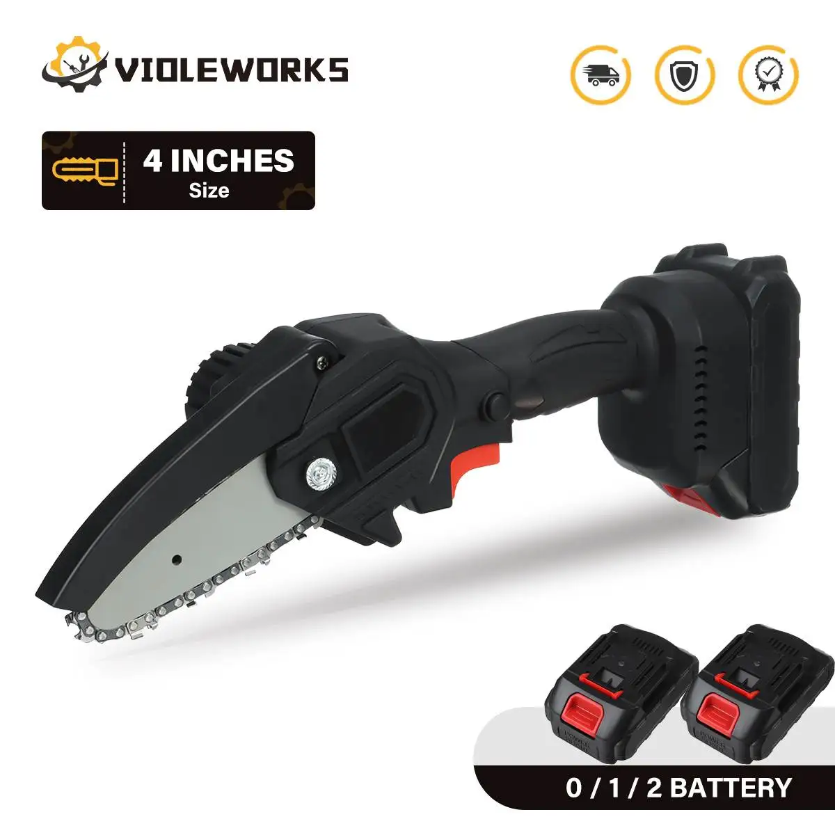 VIOLEWORKS 4-Inch 1200W Chainsaw Electric Saw Cordless Mini Portable Handheld Power Tool Firewood Garden Tools With 2Pcs Battery
VIOLEWORKS 4-Inch 1200W Chainsaw Electric Saw Cordless Mini Portable Handheld Power Tool Firewood Garden Tools With 2Pcs Battery