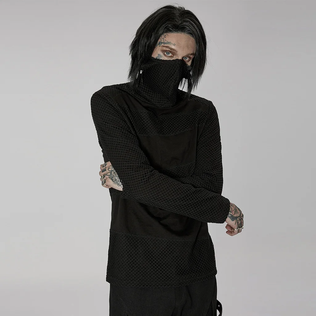 PUNKRAVE Men's t-shirt Goth One-piece Masked Long Sleeve T-shirt High Stand Collar Elastic Knitted Stage Performance Costume
PUNKRAVE Men's t-shirt Goth One-piece Masked Long Sleeve T-shirt High Stand Collar Elastic Knitted Stage Performance Costume