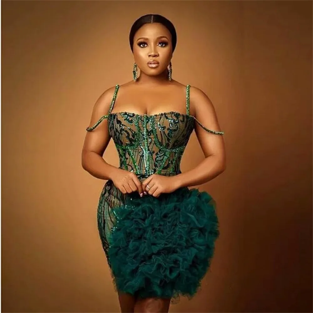 Aso Ebi-vestido Curto, Verde Escuro, Vestido De Baile, Sexy, Espaguete, Tamanho Grande, Com Babados, Tule, Vestido De noite, zíp
Aso Ebi-vestido Curto, Verde Escuro, Vestido De Baile, Sexy, Espaguete, Tamanho Grande, Com Babados, Tule, Vestido De noite, zíp