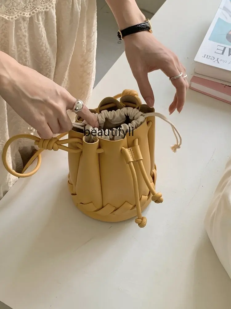 yj Bag High-Grade Versatile Bucket Bag Female Niche Unique Drawstring Woven Shoulder Messenger Bag
yj Bag High-Grade Versatile Bucket Bag Female Niche Unique Drawstring Woven Shoulder Messenger Bag