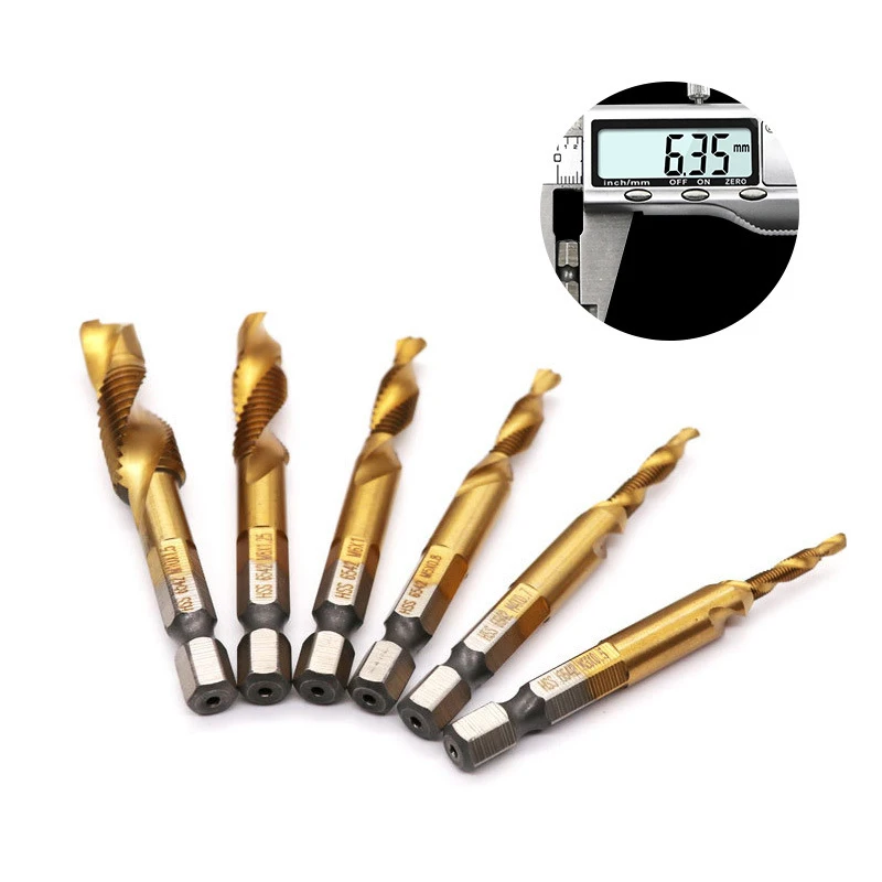 HSS Titanium Plated Drill Bits Screw Male Thread M3 M4 M5 M6 M8 M10 Metric Tap Drill Screw 1/4 Hex Shank Machine Compound Thread
HSS Titanium Plated Drill Bits Screw Male Thread M3 M4 M5 M6 M8 M10 Metric Tap Drill Screw 1/4 Hex Shank Machine Compound Thread
