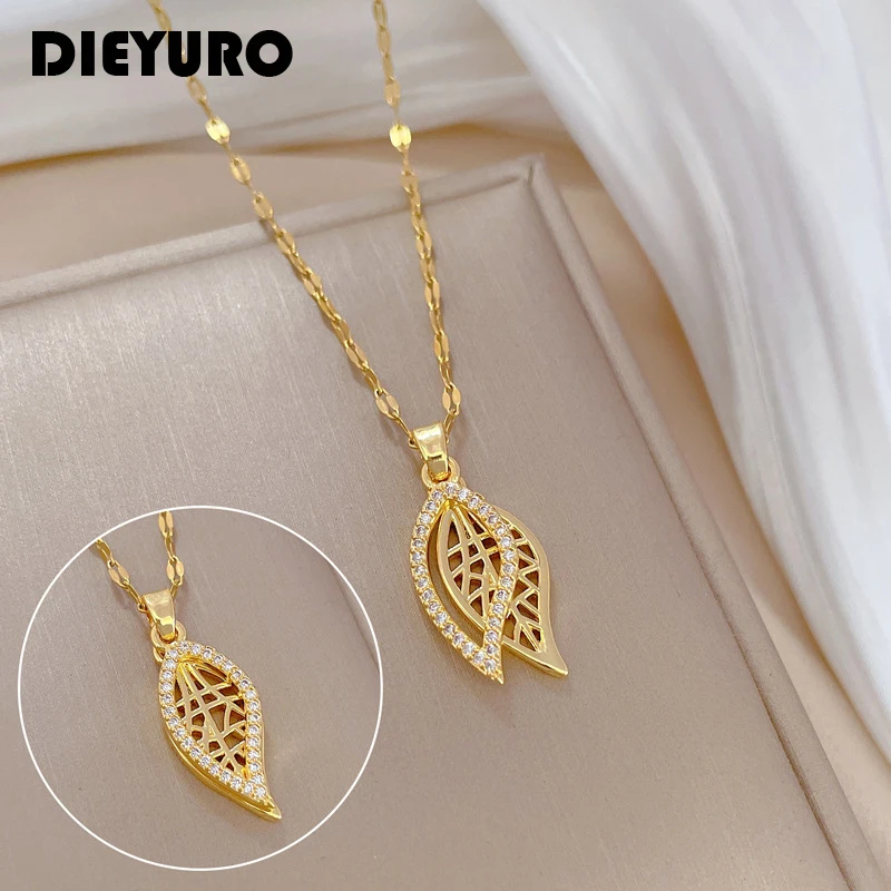 DIEYURO 316L Stainless Steel Gold Color Leaves Pendant Necklace For Women Fashion Waterproof Clavicle Neck Chain Jewelry Gift
DIEYURO 316L Stainless Steel Gold Color Leaves Pendant Necklace For Women Fashion Waterproof Clavicle Neck Chain Jewelry Gift