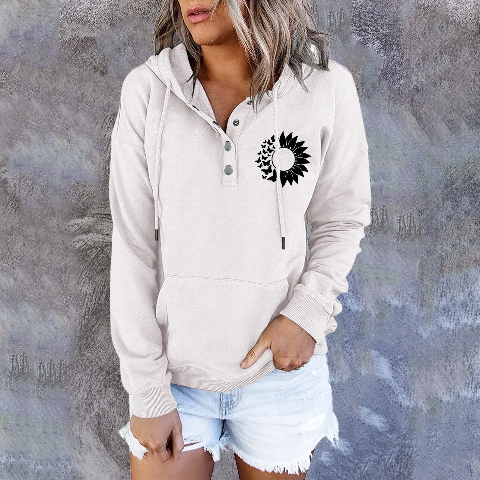 Sunflower Butterfly Graphic Hoodie For Women Long Sleeve Button Sweatshirt For Lady Drawstring Hooded Pullover Female Loose Top
Sunflower Butterfly Graphic Hoodie For Women Long Sleeve Button Sweatshirt For Lady Drawstring Hooded Pullover Female Loose Top