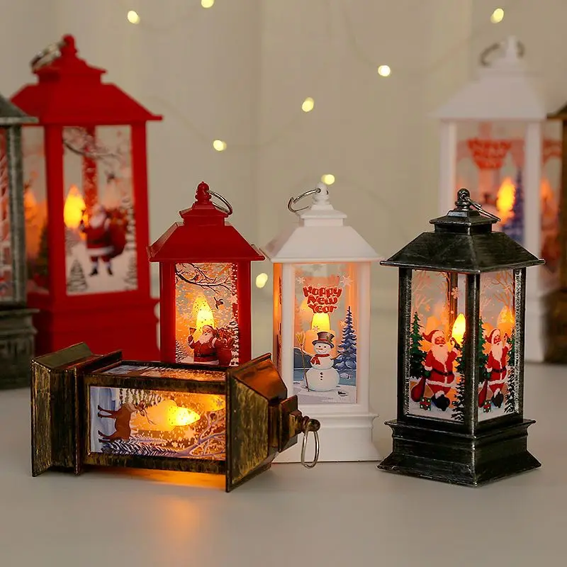 

Рождественский фонарь, подсвечник в стиле ретро с изображением снеговика, лося, украшение для рождественской елки, новогодняя настольная игрушка, подарок на день рождения