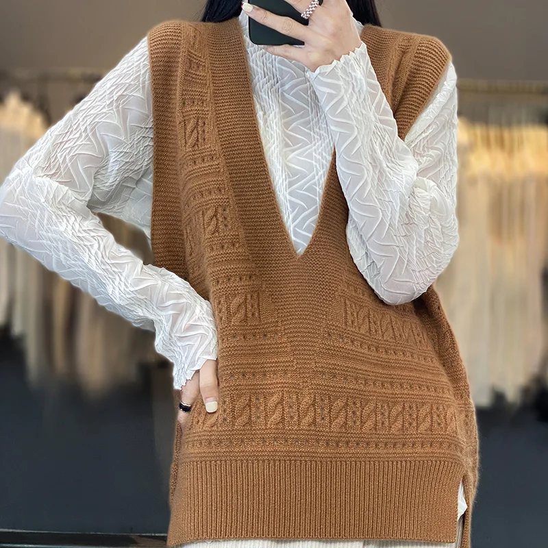 Spring Autumn Woman's Sweater Fashion Casual Coats Female Pullover Vest V-Neck Sleeveless Jumper 100% Wool Knitted Tops Clothes
Spring Autumn Woman's Sweater Fashion Casual Coats Female Pullover Vest V-Neck Sleeveless Jumper 100% Wool Knitted Tops Clothes