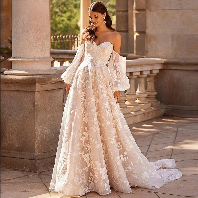 Princess A-Line Champagne Wedding Dress Sweetheart Off Shoulder Detachable Sleeves Appliqued Bridal Gown Boho Vestido De Novia
Princess A-Line Champagne Wedding Dress Sweetheart Off Shoulder Detachable Sleeves Appliqued Bridal Gown Boho Vestido De Novia