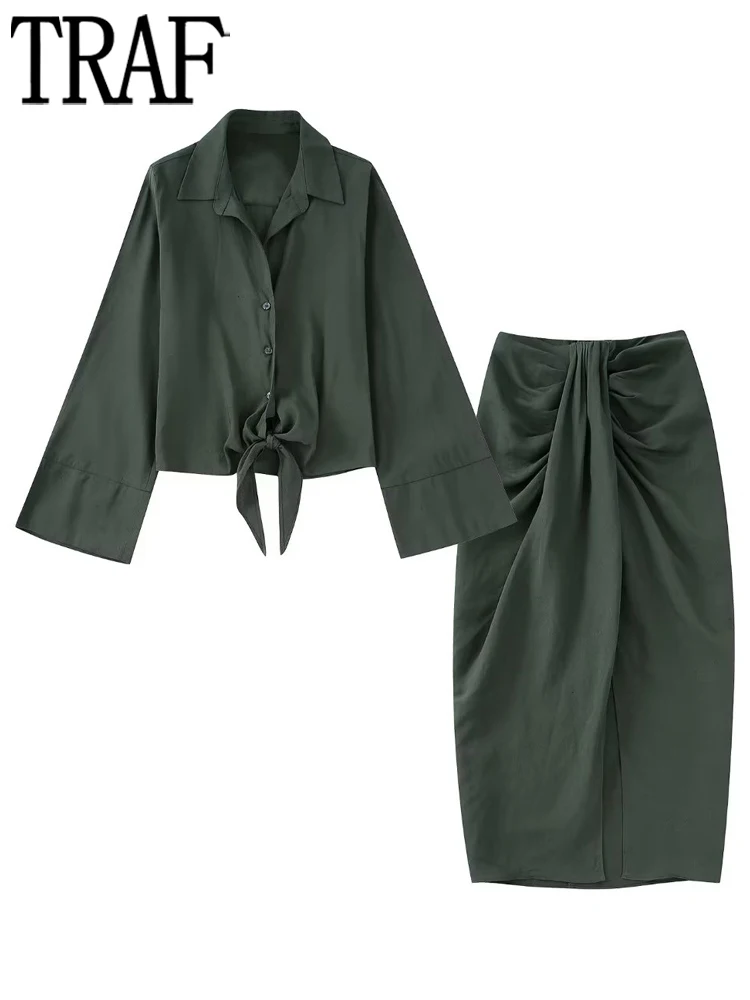 TRAF Green Knot Women Shirt Set Cropped Women Tops and Blouses Summer Button Up Shirts for Women Long Sleeve Collared Top Female
TRAF Green Knot Women Shirt Set Cropped Women Tops and Blouses Summer Button Up Shirts for Women Long Sleeve Collared Top Female
