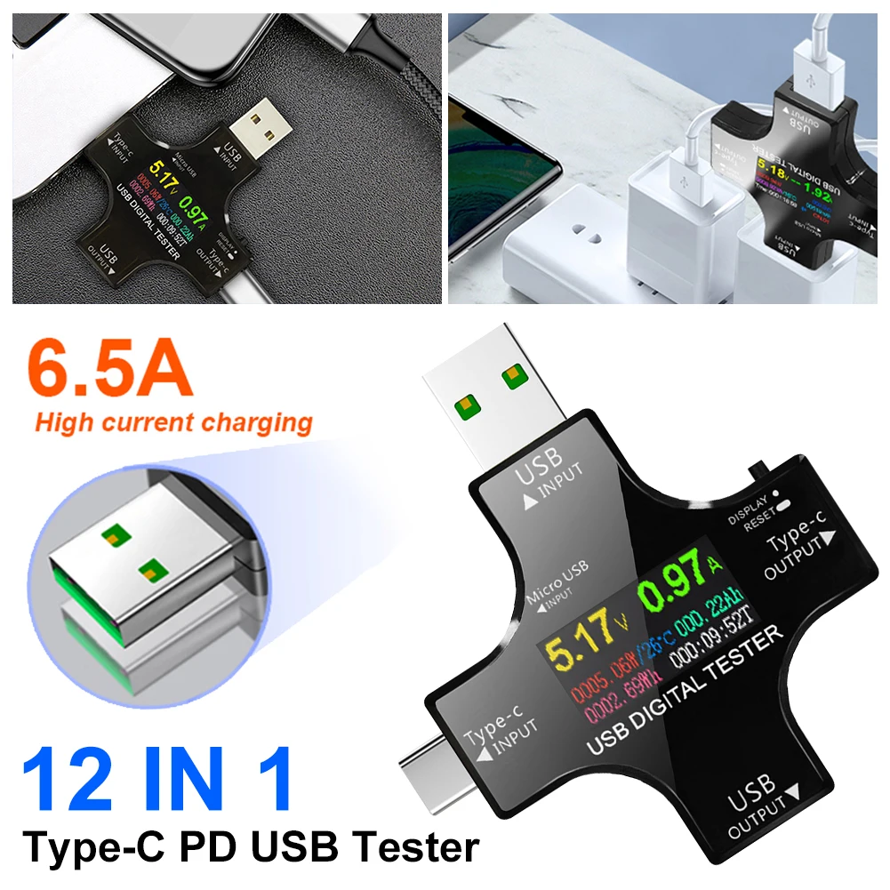 1Pc Type-C PD USB Tester DC Digital Voltmeter Amperimetor Voltage Current Meter Ammeter Detector Power Bank Charger Indicator
1Pc Type-C PD USB Tester DC Digital Voltmeter Amperimetor Voltage Current Meter Ammeter Detector Power Bank Charger Indicator