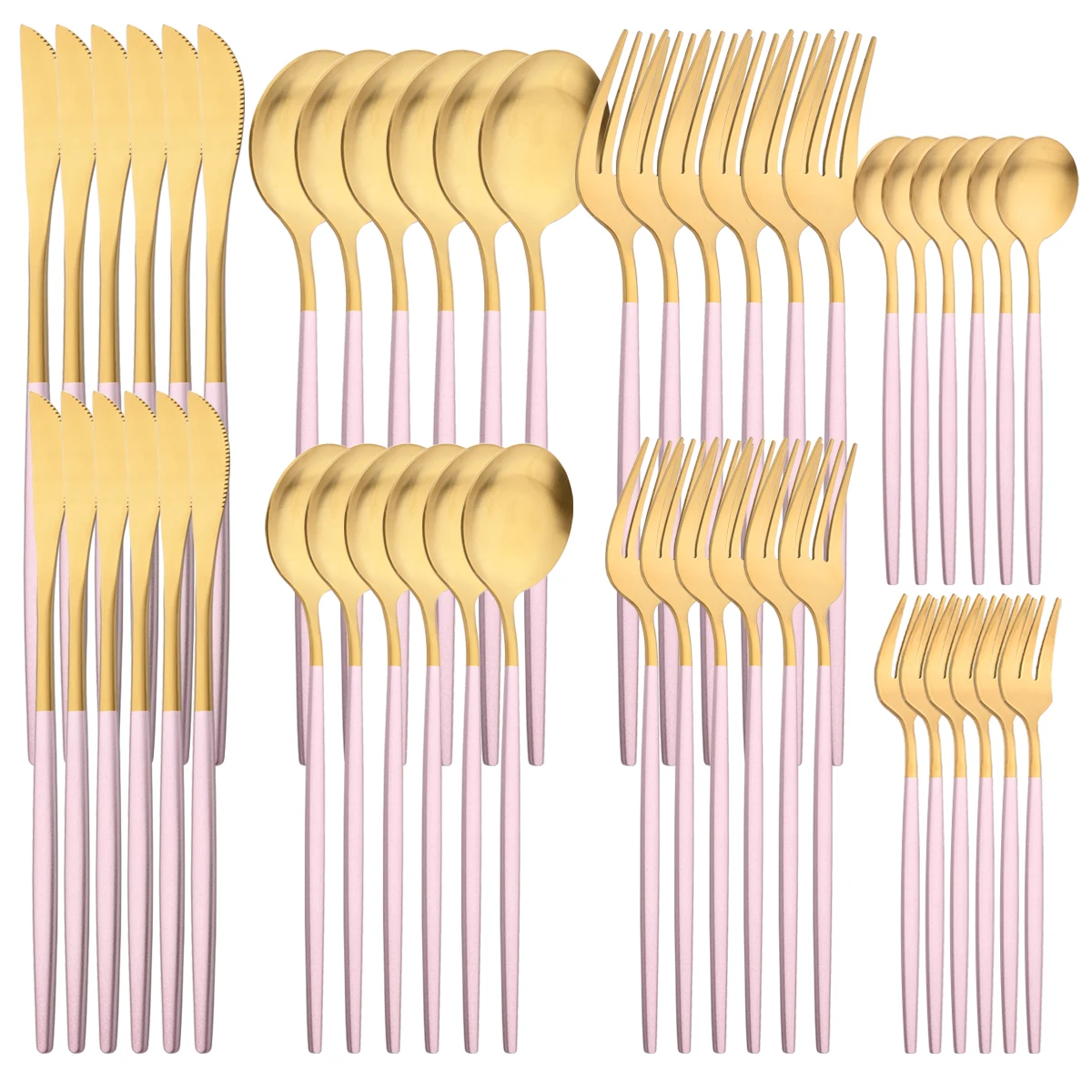 

48Pcs Dessert Knife Fork Teaspoon Dinnerware Set Pink Gold Cutlery Stainless Steel Tableware Flatware Western Kitchen Silverware