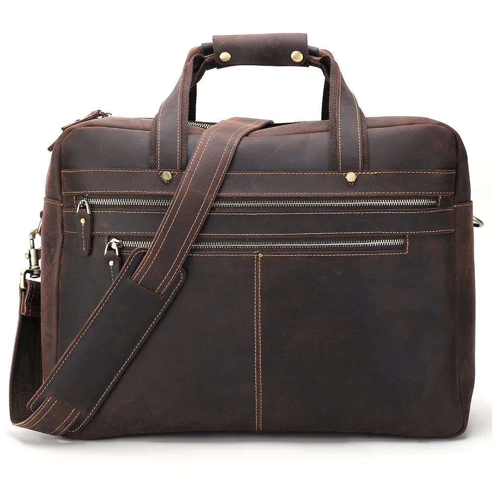 

Men's Bag Crazy Horse Leather Men Briefcase 15.6" 17" Laptop Bag Business Shoulder Bags Large Capacity Tote Office Handbag