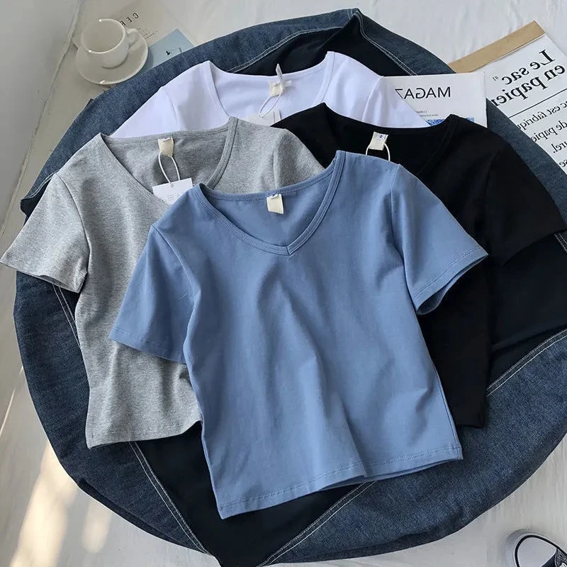 100% Cotton V-Neck Short Sleeve T-Shirts Women 2022 Summer New Slim High Waist Cropped Tops Tee Female Plus Size Sexy Tshirts
100% Cotton V-Neck Short Sleeve T-Shirts Women 2022 Summer New Slim High Waist Cropped Tops Tee Female Plus Size Sexy Tshirts