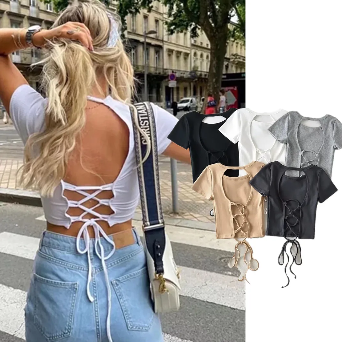 Dave&Di Summer Short Tshirts Women Ins Blogger High Street Bandage Backless Sexy Rib Cotton Crop Tshirts Tops
Dave&Di Summer Short Tshirts Women Ins Blogger High Street Bandage Backless Sexy Rib Cotton Crop Tshirts Tops