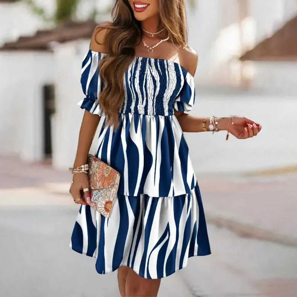 Summer Fashion One-line Neck Sexy Elegant Chiffon Off-The-Shoulder Slim A-line Short-Sleeved Ruffle Hem Women's Casual Dress
Summer Fashion One-line Neck Sexy Elegant Chiffon Off-The-Shoulder Slim A-line Short-Sleeved Ruffle Hem Women's Casual Dress